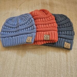 CC Exclusives Kids Set of 3 Toddler Knitted Hat Beanie Cap Light Blue Coral Blue